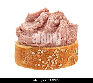 Bruschetta with liver pate isolated on white background Stock Photo