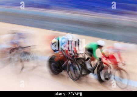 Jieshou, China. 29th Sep, 2023. General view Cycling Track : Women's Omnium Elimination at Chun'an Jieshou Sports Centre Velodrome during the 2022 China Hangzhou Asian Games in Jieshou, China . Credit: Naoki Nishimura/AFLO SPORT/Alamy Live News Stock Photo