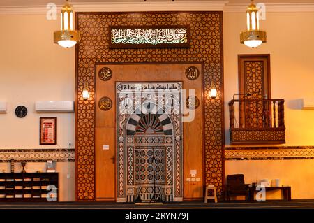 Cairo, Egypt, September 17 2023: The interior of a grand large mosque in Cairo, a new mosque masjid for the Islamic five prayers of the day, the place Stock Photo