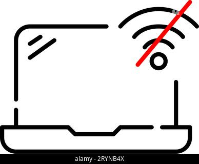 No wifi connection on laptop. Pixel perfect, editable stroke Stock Vector