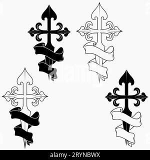 Vector design of christian symbology of the apostle santiago, santiago cross surrounded by a ribbon Stock Vector