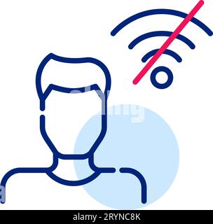 Male user with no internet. No wifi signal. Pixel perfect icon Stock Vector