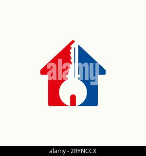 Logo design graphic concept creative abstract premium vector sign stock simple home with center key in negative space. Related to house lock the door Stock Vector