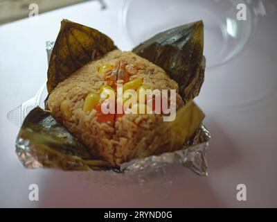 THAI FOOD , Steamed Glutinous Rice with  Wrapped in Lotus Leaf Stock Photo