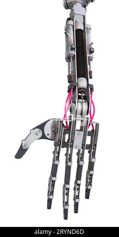 Robot arm and hand isolated on white background. Robotic technology Stock Photo