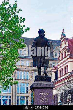 Bronze statue of the Goethe monument on the Naschmarkt, Leipzig, Saxony, Germany, Europe Stock Photo