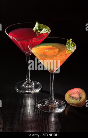 Cherry and orange jelly with lime pieces in the glasses Stock Photo