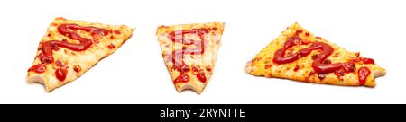 Set of slices of pizza with bite marks isolated on a white background Stock Photo