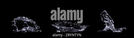 Collection of water splashes isolated on black background Stock Photo