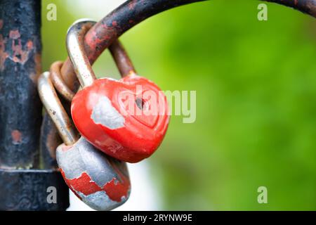 Red lock padlocks love heart Stock Photo