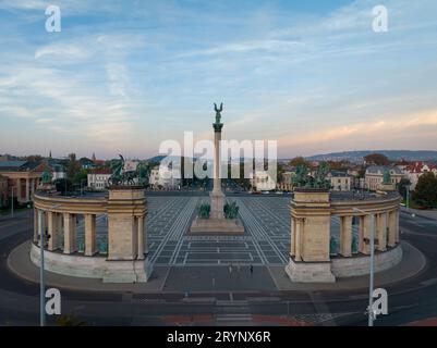 Panoramic cityscape about Budapest city included the Heroes square and Andrassy street too. The Heroes square is a famous touristical attraction and m Stock Photo