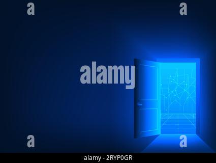Technology background Gateway to the world of technology that accesses information and communication. The inner door is lines of technology informatio Stock Vector
