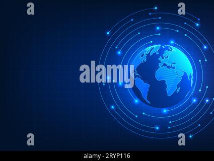 Global technology, the technology that covers the whole world contributes to the development of the economy and people's livelihoods. Vector illustrat Stock Vector