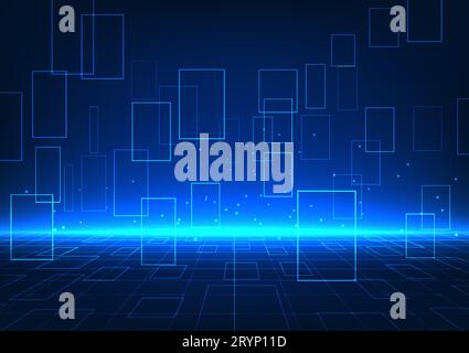Metaverse technology background The polygonal shapes are stacked against each other and the background is a square grid with interesting elements. Ref Stock Vector