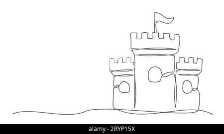 Castle One line drawing isolated on white background Stock Vector