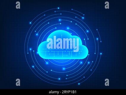 Cloud technology Inside there are technology circuits with interesting elements. Refers to cloud technology that can be used to store data via the Int Stock Vector