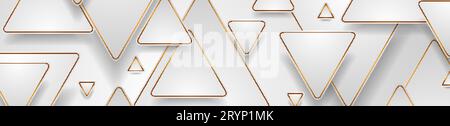 Tech geometric background with abstract golden and grey triangles. Vector banner design Stock Vector