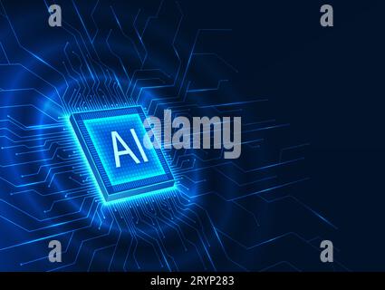 Artificial intelligence technology integrated with microchips It is a microchip connected to a technology circuit board. Refers to A technology that p Stock Vector