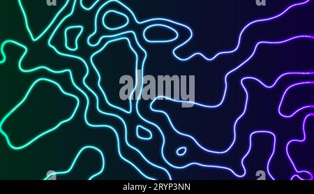 Neon luminous topographic contour map abstract tech graphic design. Geometric vector background Stock Vector