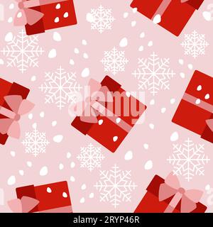 Christmas gift boxes vector pattern in retro style. Seamless background with gift boxes with bows. Illustration for greeting cards, invitations, poste Stock Vector