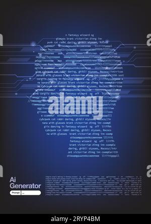 Futuristic AI prompt with humanoid head. machine learning and cyber mind domination concept. Vector illustration Stock Vector