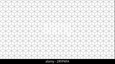 Isometric cube grid seamless pattern. Line isometric grid with editable strokes. Cubic hexagon texture. Rhombus mesh background. Geometric squared Stock Vector