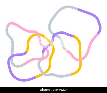 colorful abstract squiggles print of deformed circles, scribble wavy lines. retro 80s memphis style. Chaotic ink brush scribbles. Vector illustration Stock Vector