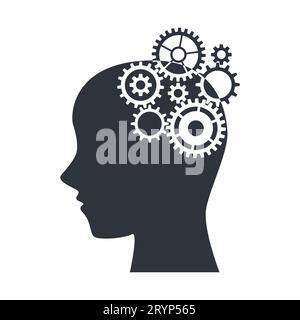 Artificial intelligence icon in humanoid head. machine learning and cyber mind domination concept. vector illustration. Stock Vector