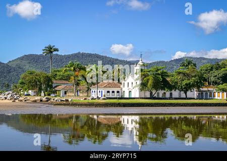 Panoramic view of colonial church Igreja Nossa Senhora das Dores (Church of Our Lady of Sorrows) wit Stock Photo