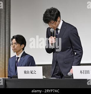 Noriyuki Higashiyama (R), president of Johnny & Associates Inc