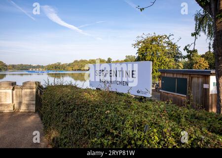 The Serpentine Bar and Kitchen restaurant cafe on the edge of the Serpentine in Hyde Park London, England,UK Stock Photo