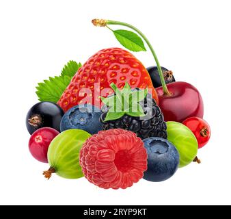 Mix of berries isolated on white background. Full depth of field Stock Photo