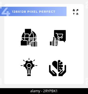 Pixel perfect glyph style soft skills icons set Stock Vector