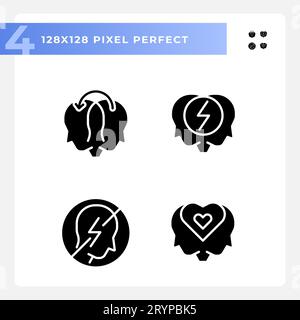 Pixel perfect soft skills glyph style icons set Stock Vector