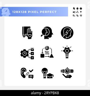 Pixel perfect glyph style soft skills icons collection Stock Vector