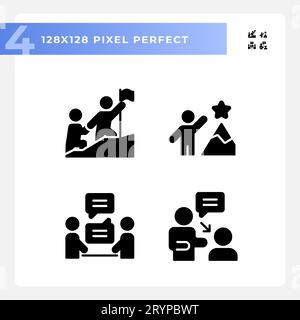 Pixel perfect soft skills glyph style icons set Stock Vector