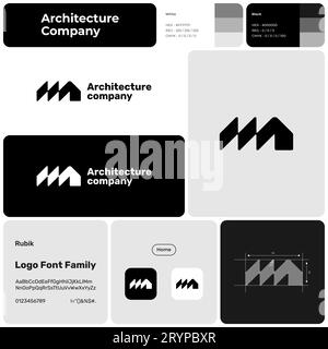 Architecture company branding monochrome template home logo Stock Vector