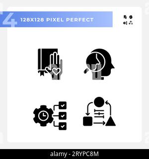 2D pixel perfect glyph style soft skills icons Stock Vector