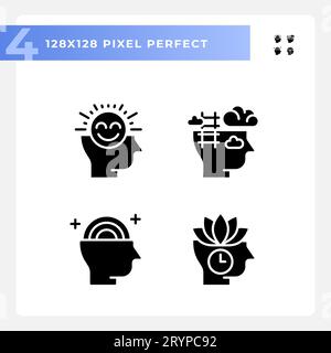 Pixel perfect soft skills glyph style icons pack Stock Vector