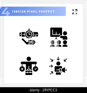 Pixel perfect glyph style soft skills icons set Stock Vector