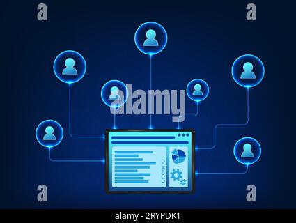 Long distance communication technology via the Internet which is used both to talk and send business information through iPad devices Vector illustrat Stock Vector