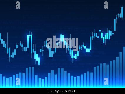 Technology background with price charts used to measure the growth, profit, and loss of the company It is a dark blue vector picture with candlestick Stock Vector