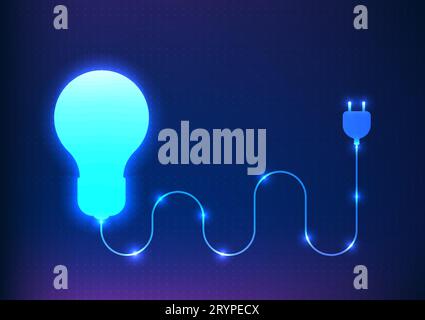Technology background Vector illustration in dark blue tones, a light bulb with a glowing plug. The concept of using technology to help find new ideas Stock Vector
