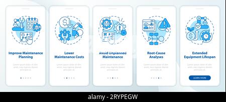 Walkthrough predictive maintenance with blue icons Stock Vector