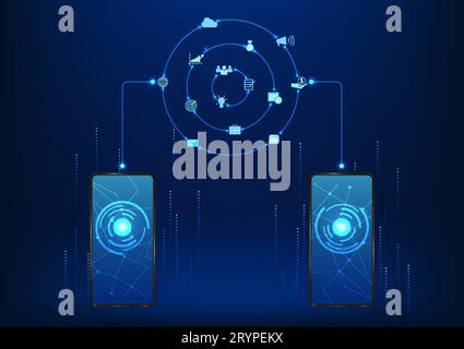 Smart phone technology Mobile phone connected icons with information strokes It is a technology that increases convenience for users to communicate, w Stock Vector
