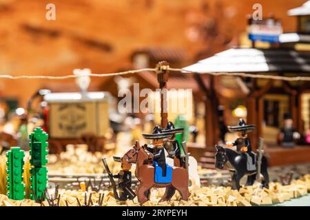 Colorful plastic building blocks - fun and education Stock Photo