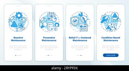 2D walkthrough predictive maintenance with blue icons Stock Vector