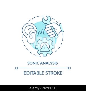 2D blue thin linear icon sonic analysis concept Stock Vector