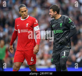 Liverpool's Virgil van Dijk and goalkeeper Alisson celebrate after the ...