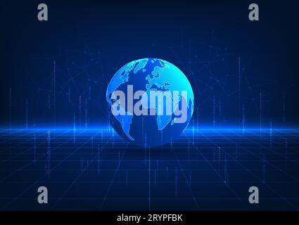 World technology, the world is placed on a grid with lines and codes floating up. It conveys the technology that has access to every corner of the wor Stock Vector